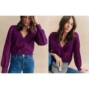 Sézane | NWT Gaya Lace Blouse Purple | Sz 34 / US 2
